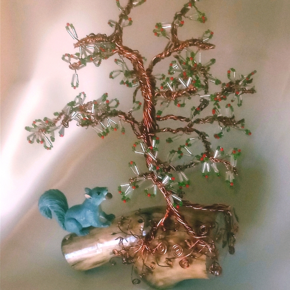 Hand Crafted Copper Wire Tree Sculpture "Just trying to get a nut!"